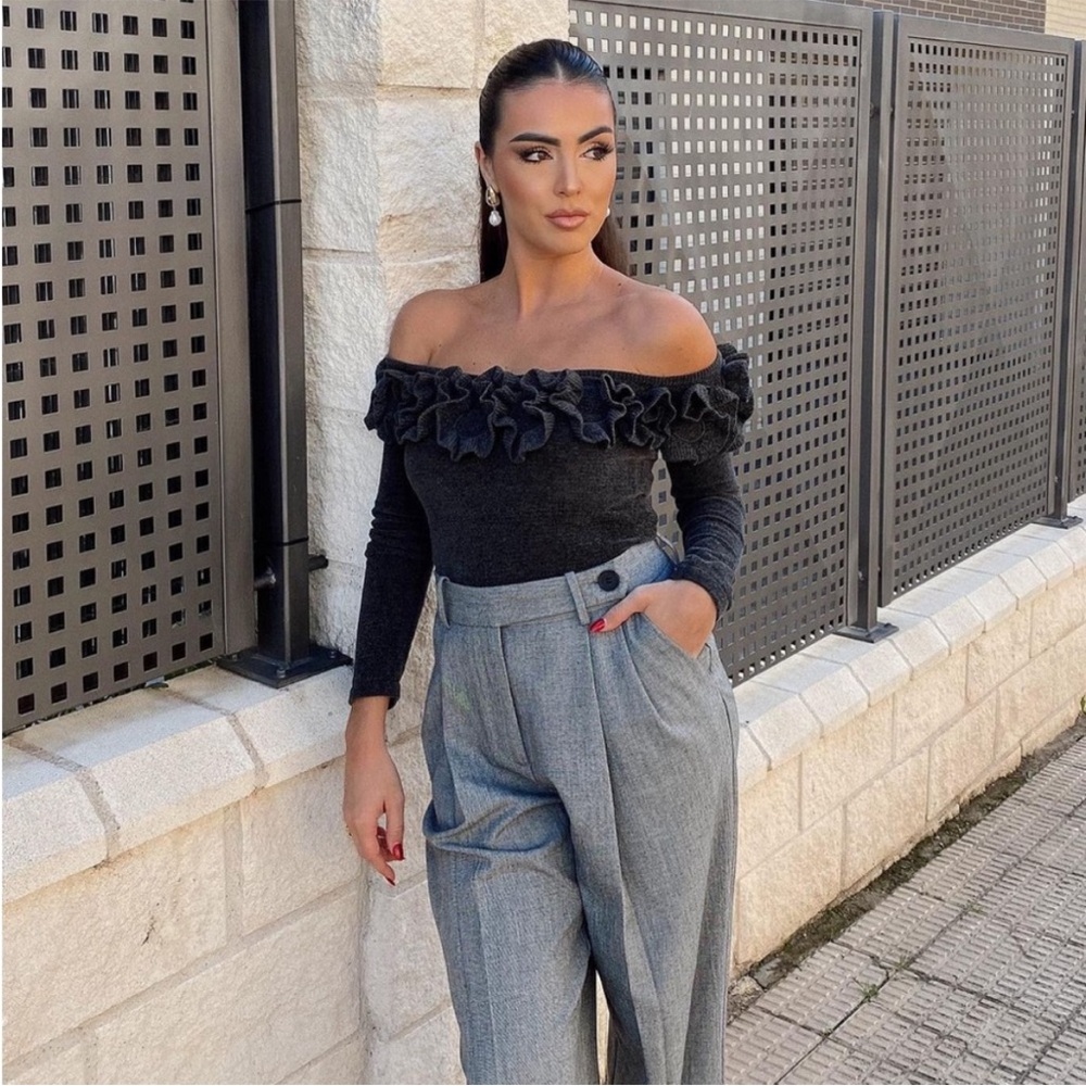 ZARA RUFFLED CHENILLE CROP TOP